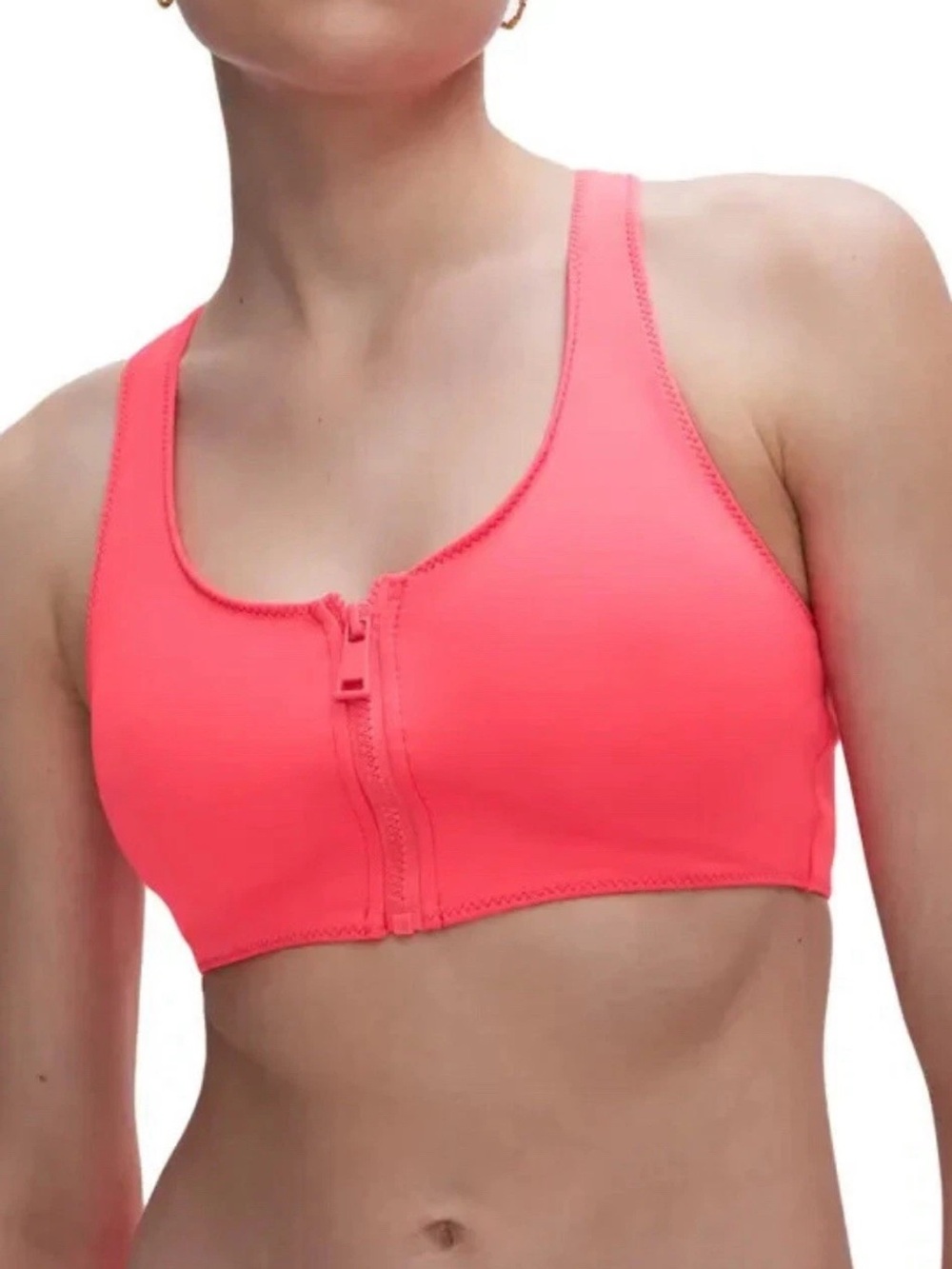 Good American Front-Zip Coral Swim Top Size 4X